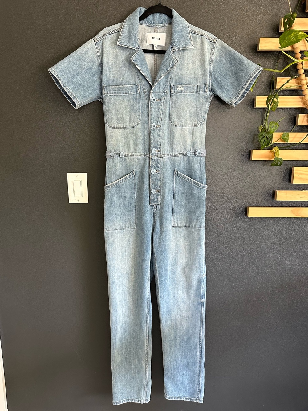 Anthropologie Pistola Grover Denim Jumpsuit XS Light Wash Utility Coverall